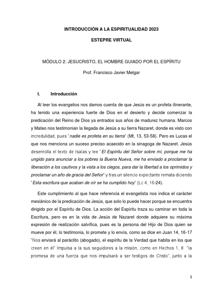 El Espíritu Santo en Jesús-Jornada 1 | PDF | Jesús | espíritu Santo