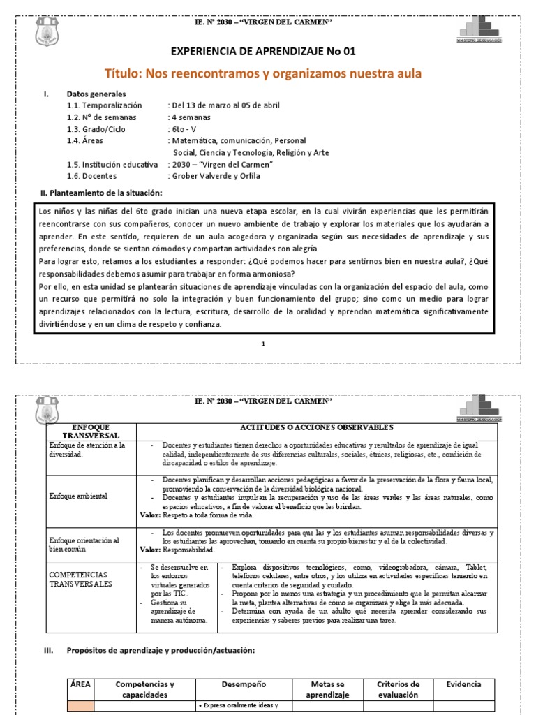 Organización del Aula en 6to Grado | PDF | Números | Aprendizaje
