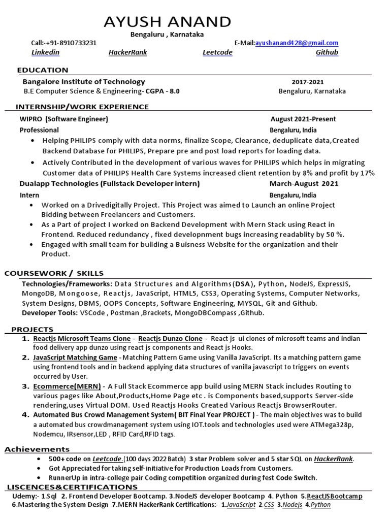 Ayush Anand: Software Engineer Profile | PDF | Software Development ...