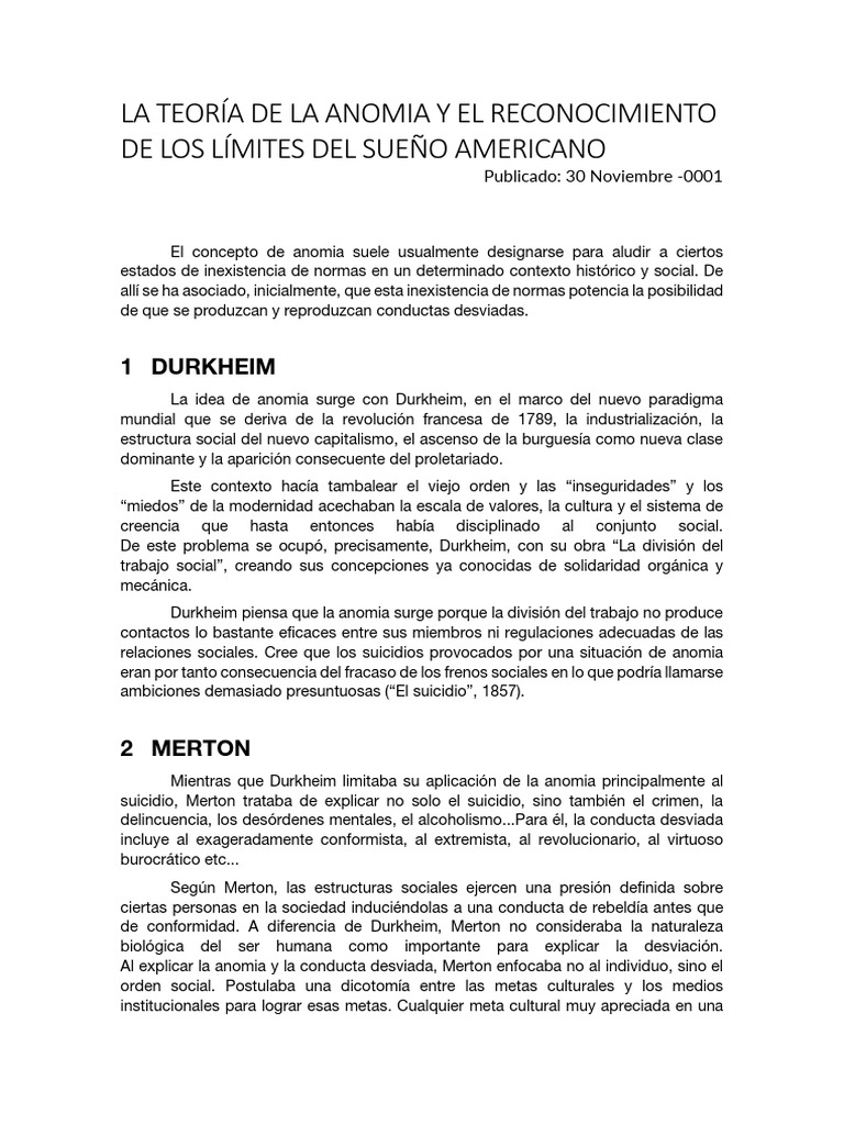 Anomia y el Sueño Americano: Teoría Social | PDF | Emile Durkheim ...