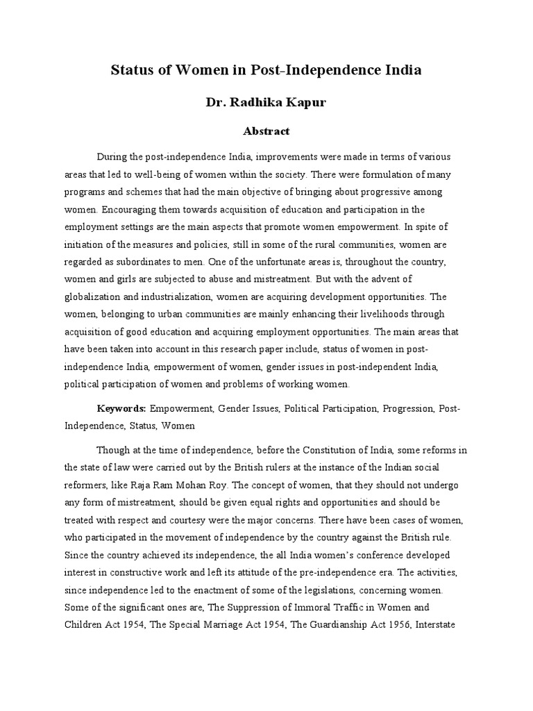 Women's Status in Post-Independence India | PDF | Woman | Gender Studies