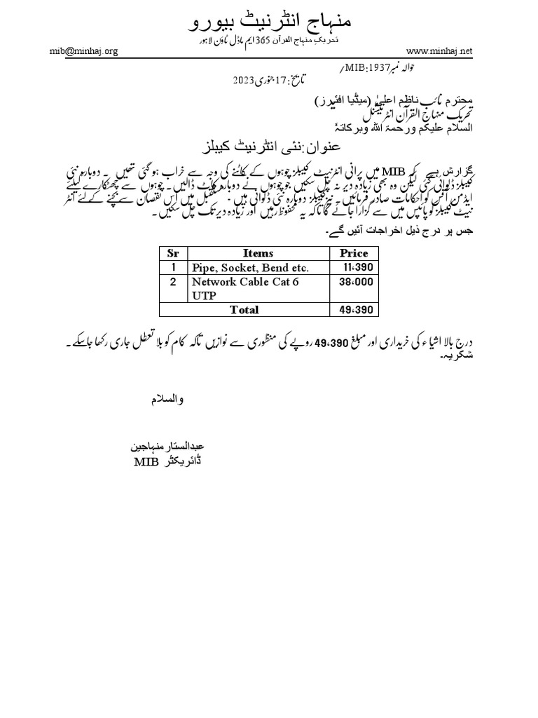 11012023 Cables Wirings Letter To Na PDF