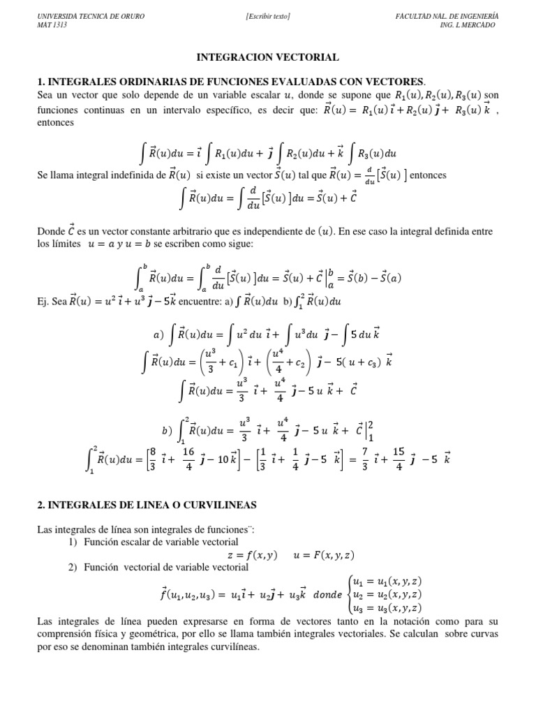 Integral Vectorial | PDF | Integral | Curva