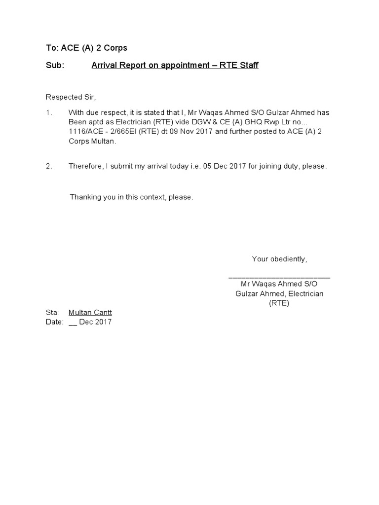 Arrival Report for Waqas Ahmed | PDF