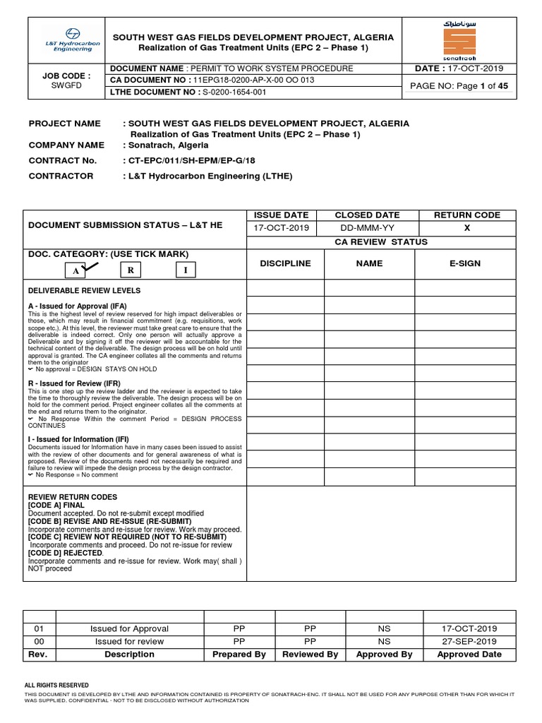 Permit to Work System Procedure | PDF | General Contractor | Combustion
