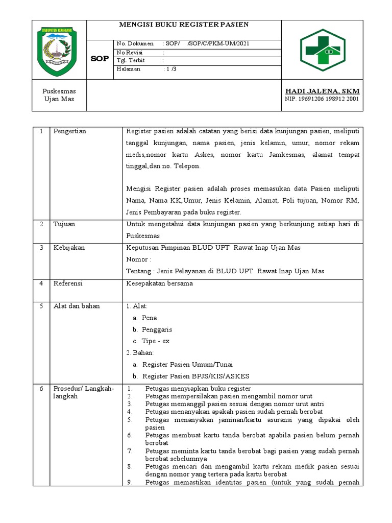 Prosedur Pengisian Buku Register Pasien | PDF