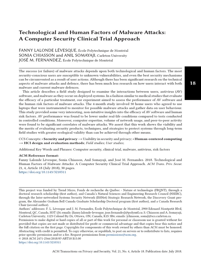 Technological and Human Factors of Malware Attacks: A Computer Security ...