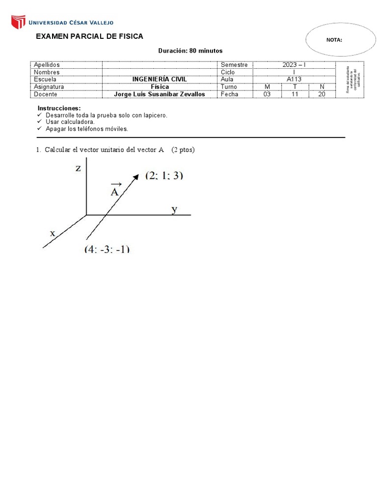 Primer Examen Parcial de Fisica | PDF