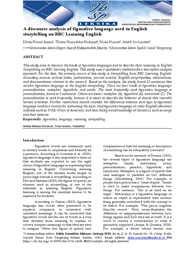A Discourse Analysis of Figurative Language Used I | PDF | Metaphor ...