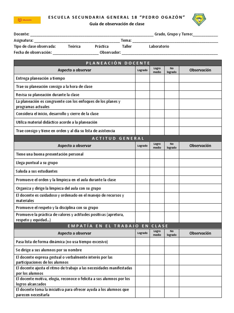 Guía de Observación Docente en Clase | PDF | Evaluación | Maestros