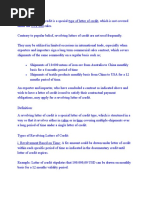 Revolving letter of credit is a special