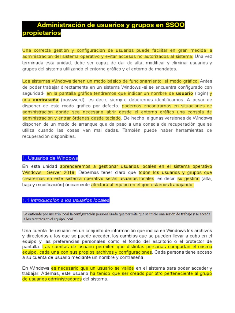 Gestión de Usuarios en Windows Server | PDF | Directorio Activo ...