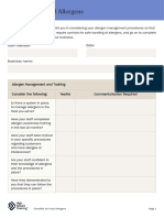 Checklist For Food Allergens