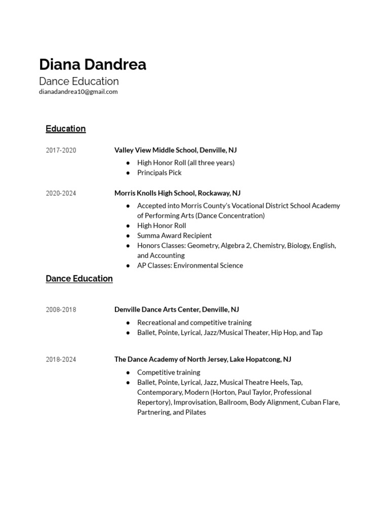 Diana dandrea final cv pdf dances choreography