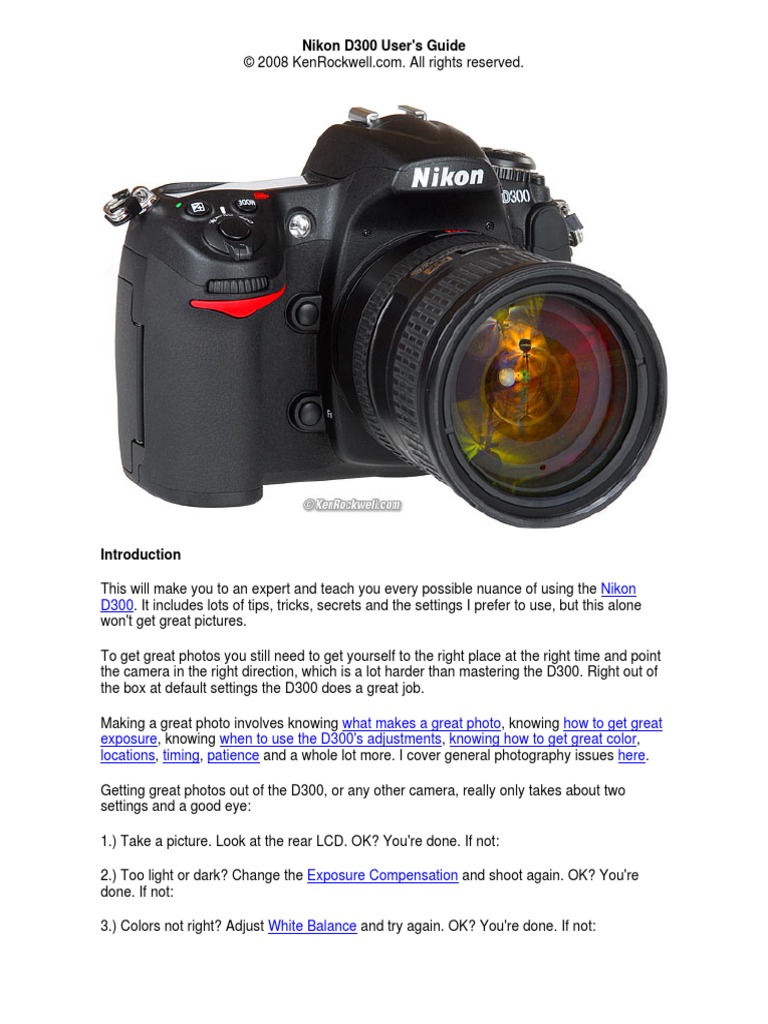 Nikon D300 User PDF Autofocus Shutter Speed
