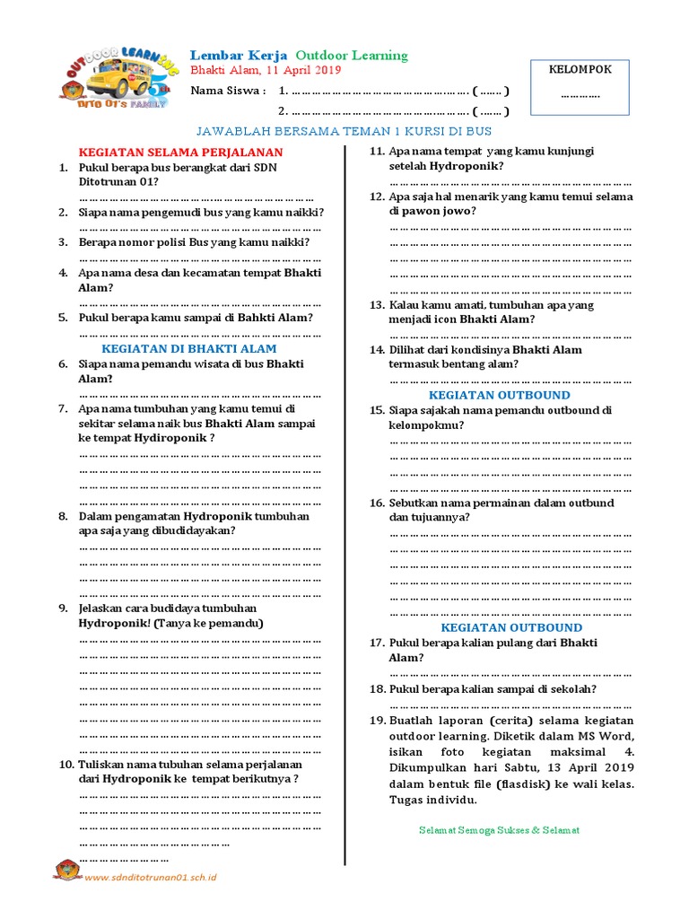 Lembar Kerja Outdoor Learning | PDF