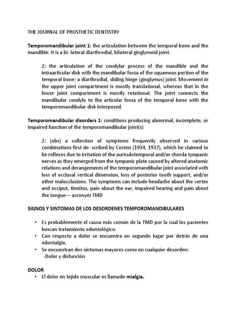 The Journal of Prosthetic Dentistry PDF Dolor Inflamación