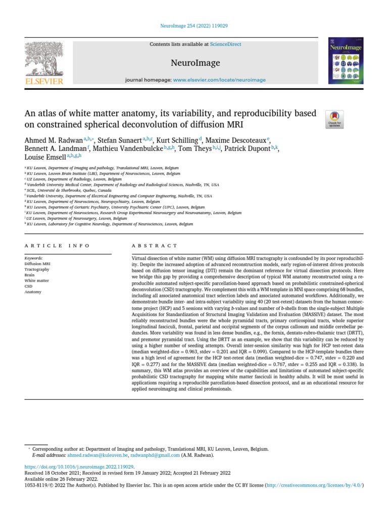 An Atlas of White Matter Anatomy Its Variability and Reproducibi - 2022