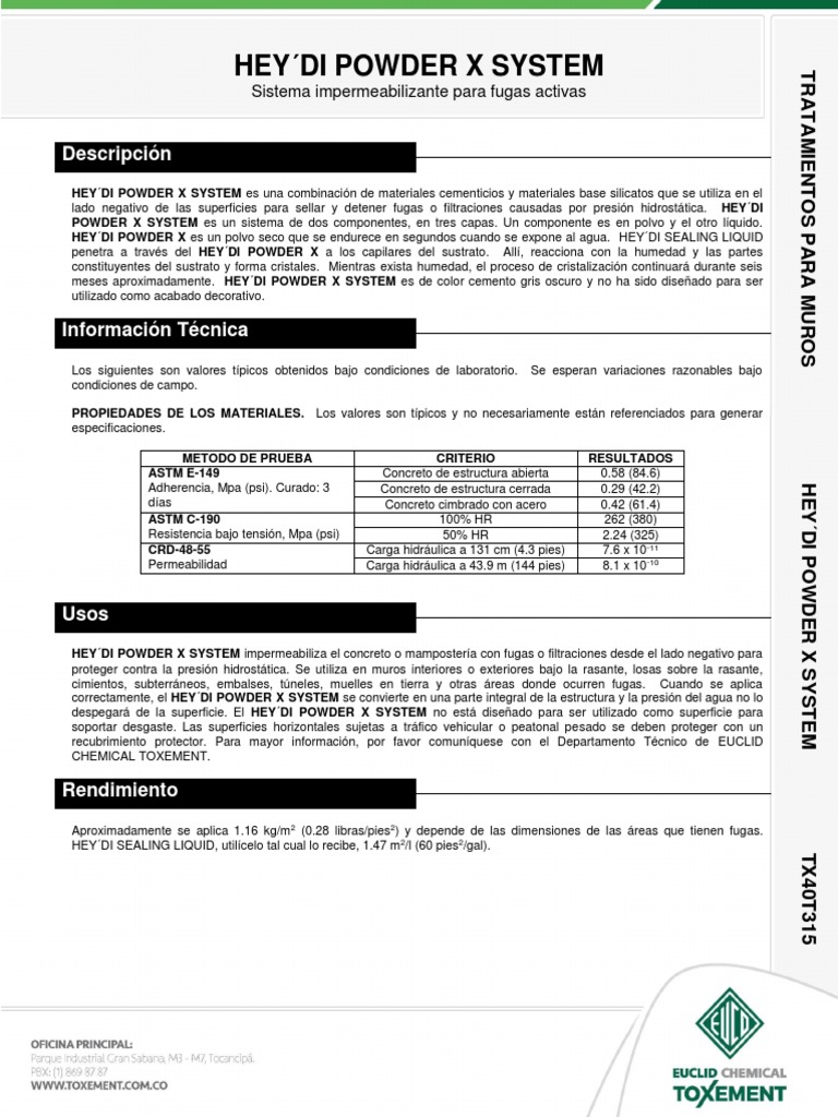 Sistema HEY'DI Powder X para impermeabilización | PDF | Hormigón | Agua