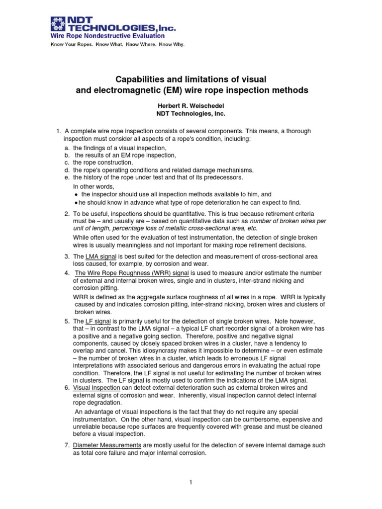 20 Capabilities and Limitations of Wire Rope Inspection Methods | PDF ...