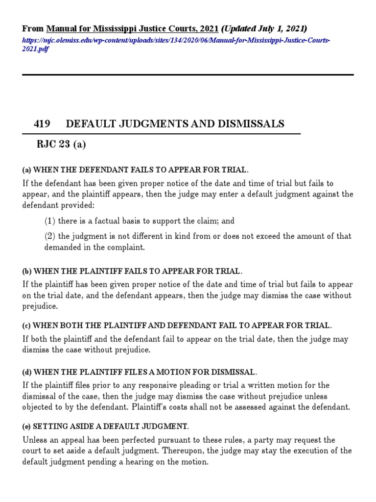 MS JUSTICE COURT DEFAULT JUDGMENTS & DISMISSALS (In Progress) .Odt PDF