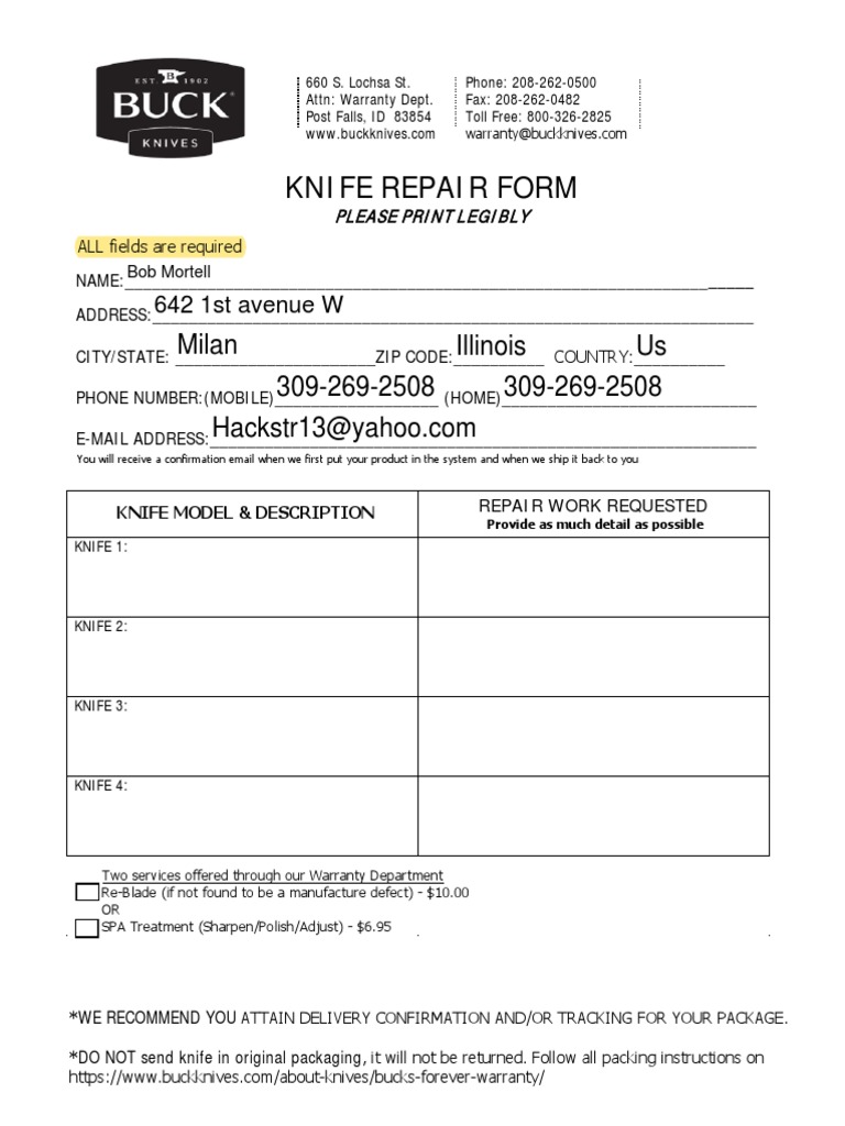 Warranty Form PDF