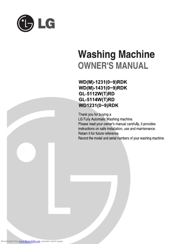 wd12317rdk LG Washing Machin Download Free PDF Washing Machine