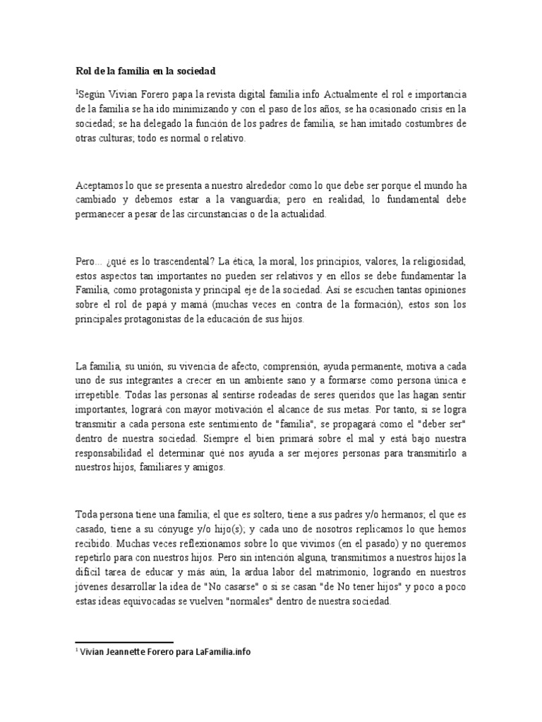 Rol de La Familia en La Sociedad | PDF | Familia | Sociedad