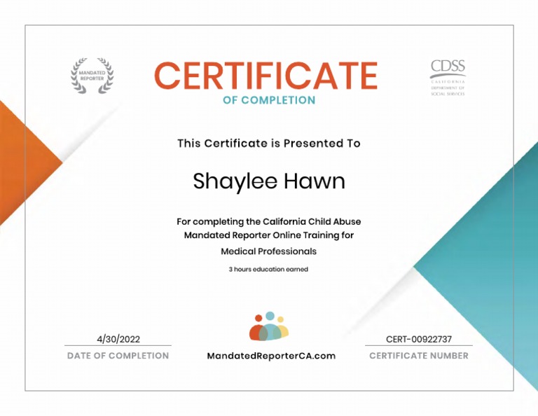 Mandated Reporter Medical Professional Training Certificate PDF Mandated Reporter Medical Professional Training Certificate PDF