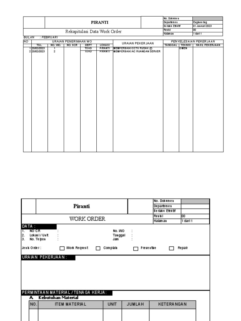 Rekap Work Order Bulan Februari | PDF