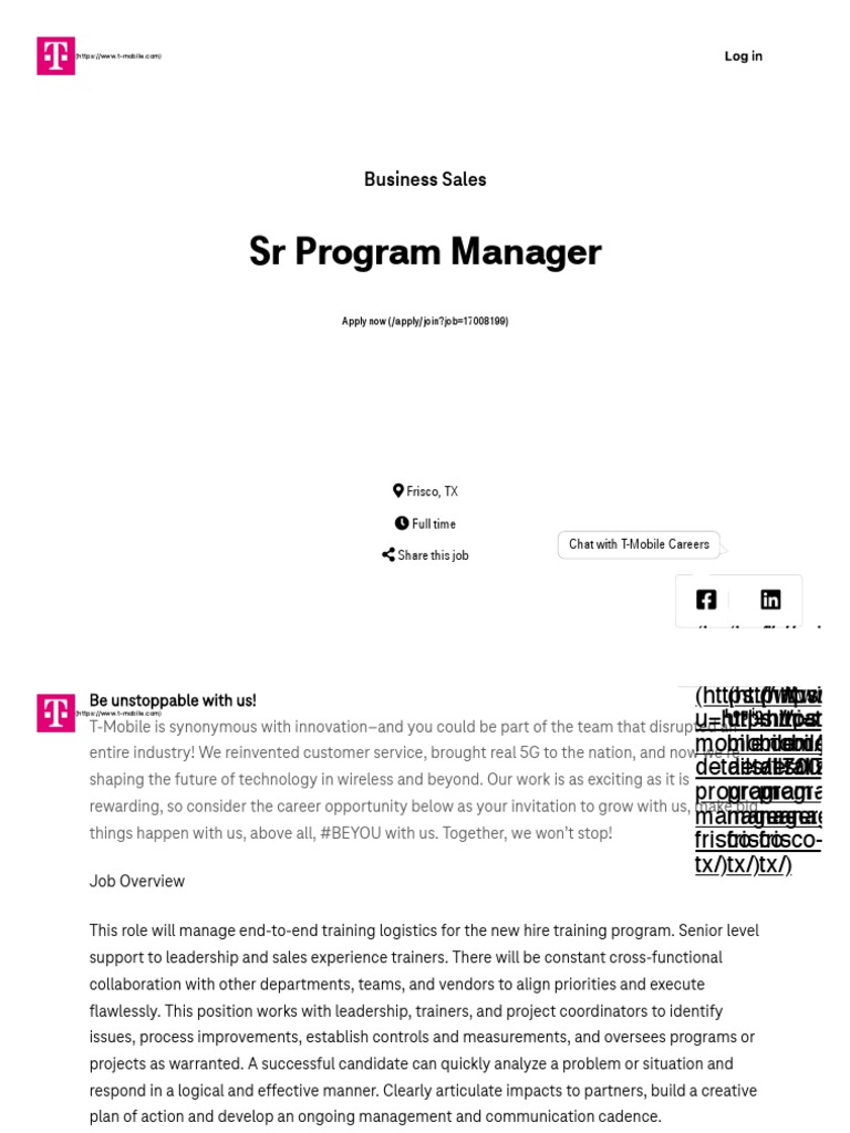 SR Program Manager TMobile Careers PDF