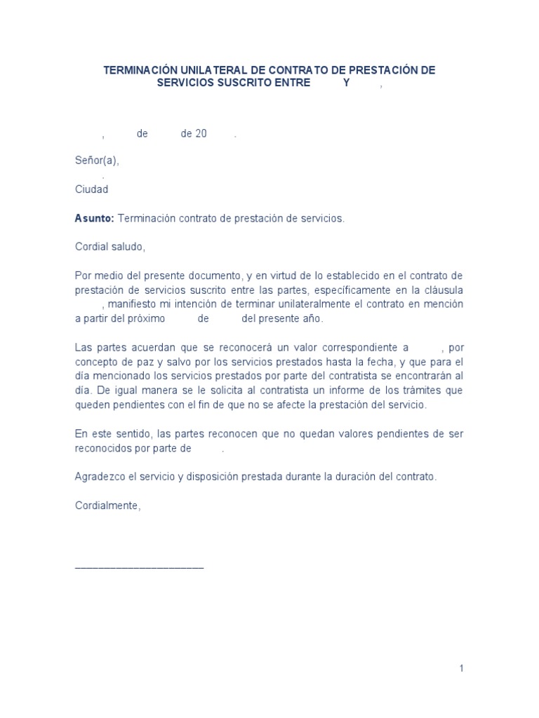 Minuta Carta Terminacion de Contrato Por Prestacion de Servicios | PDF