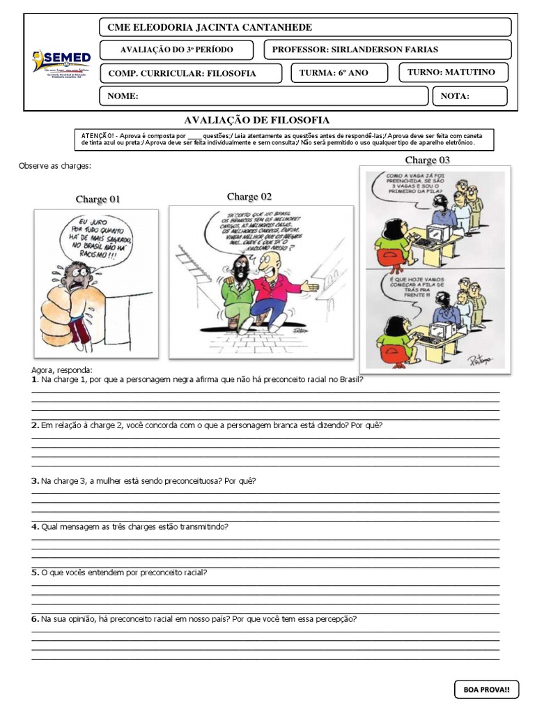 Avaliação de Filosofia 6 Ano PDF | PDF