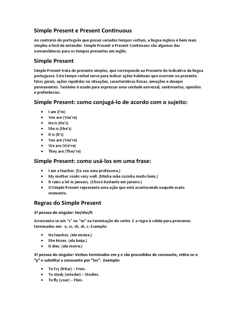 Diferenças entre Simple Present e Present Continuous | PDF | Assunto ...