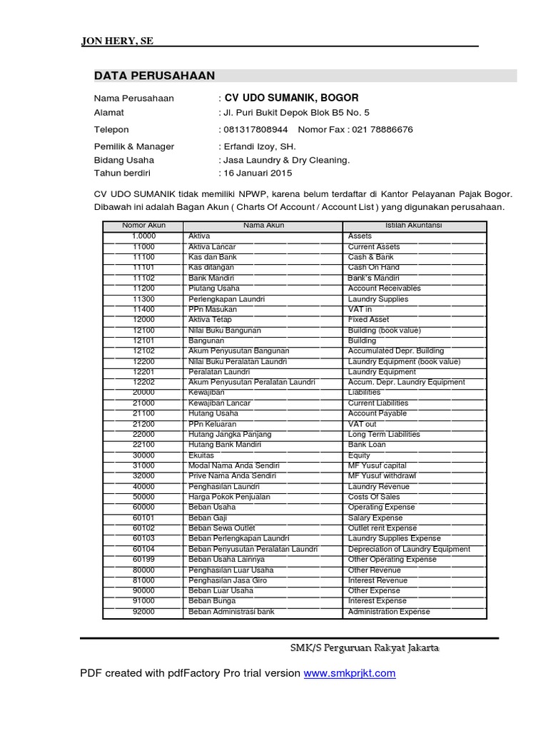 Laporan Keuangan CV UDO SUMANIK 2016 | PDF