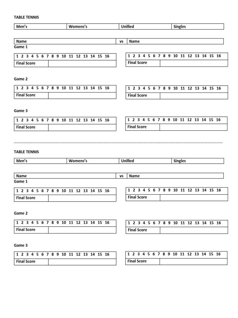 TABLE TENNIS score sheet PDF