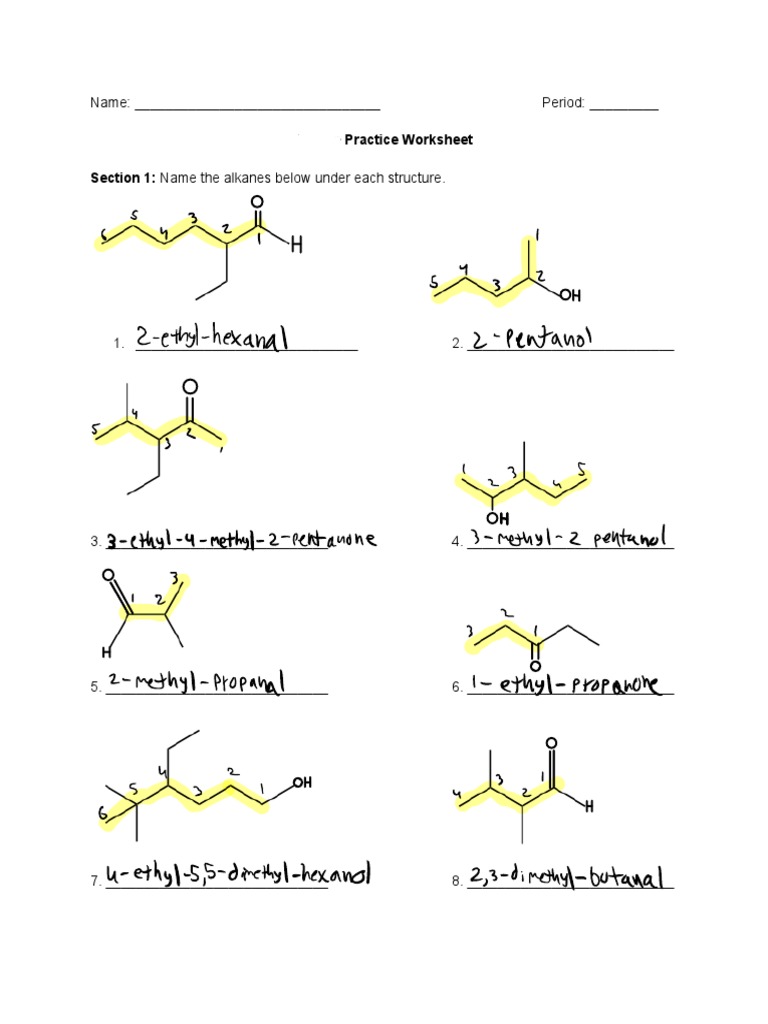 Alkane Naming Practice Worksheet | PDF | Methyl Group | Organic Chemistry