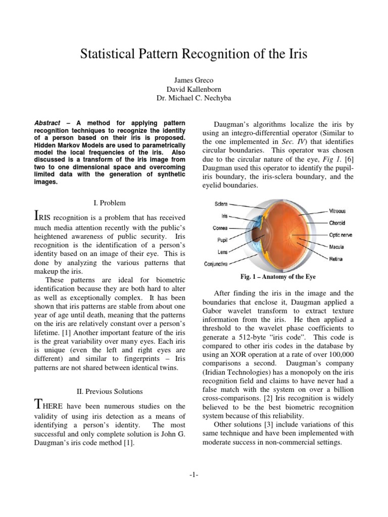 Iris Recognition Using Hidden Markov Models | PDF | Pattern Recognition ...