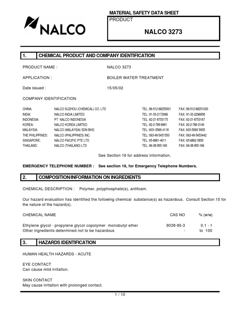 3273 (Boiler Water Treatment) PDF PDF Dangerous Goods Waste