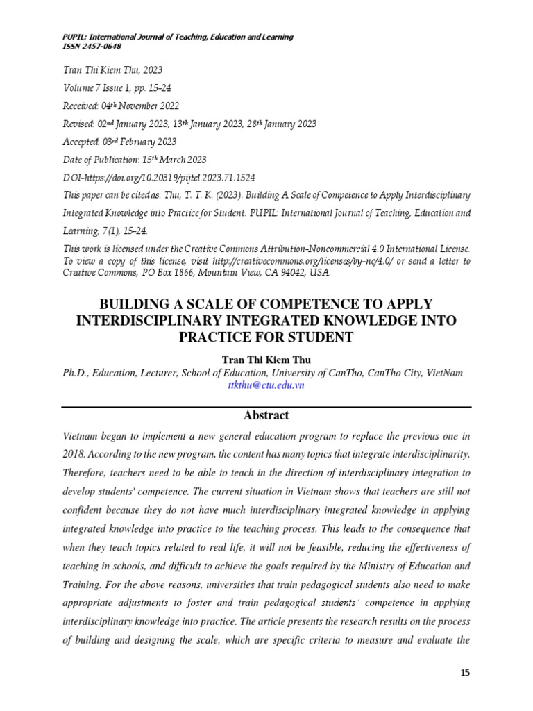 Building A Scale of Competence To Apply Interdisciplinary Integrated ...