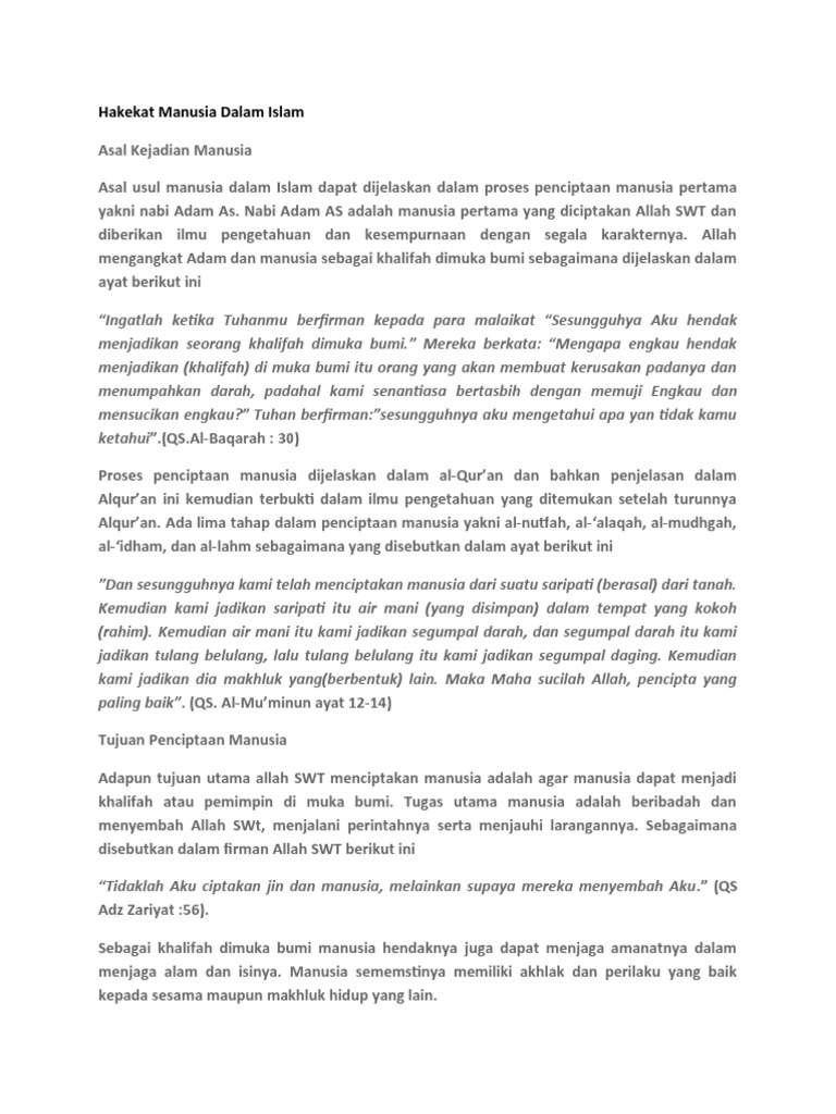 Hakikat Manusia dalam Islam dan Tujuannya | PDF | Agama & Spiritualitas