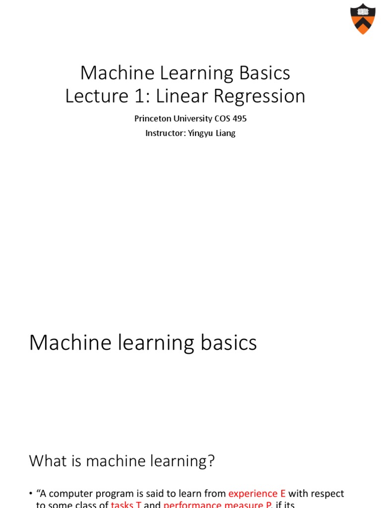 Machine Learning Basics Lecture 1 Linear Regression | PDF | Machine ...