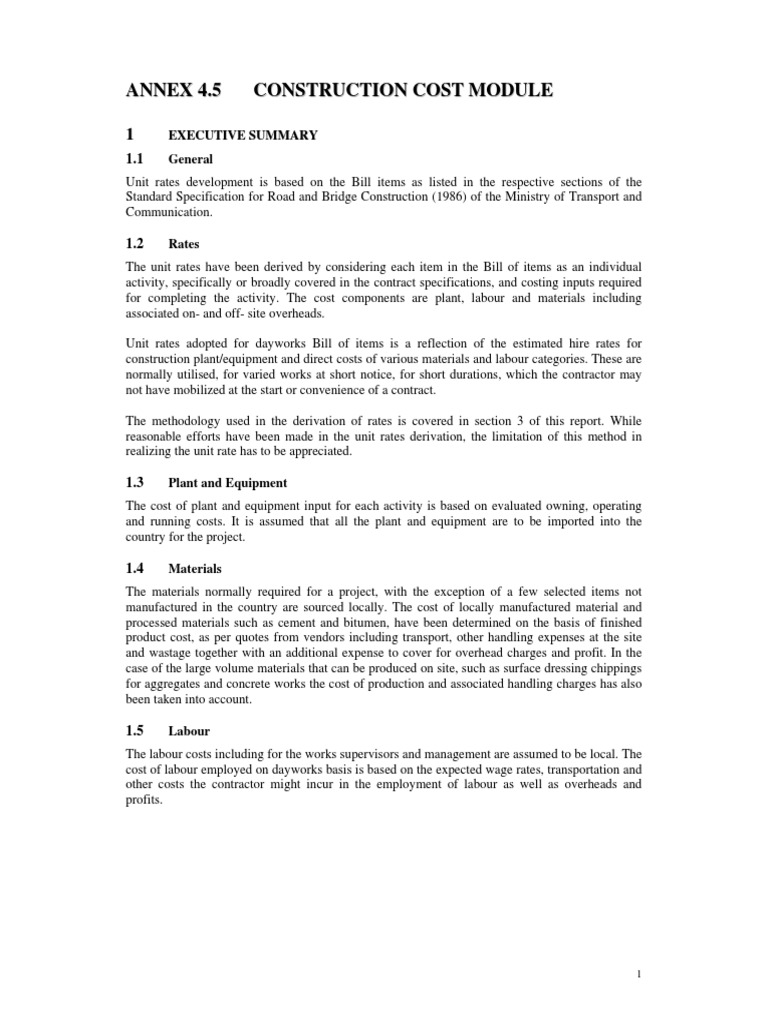 Unit Rates Build Up | PDF | Cost | Employment