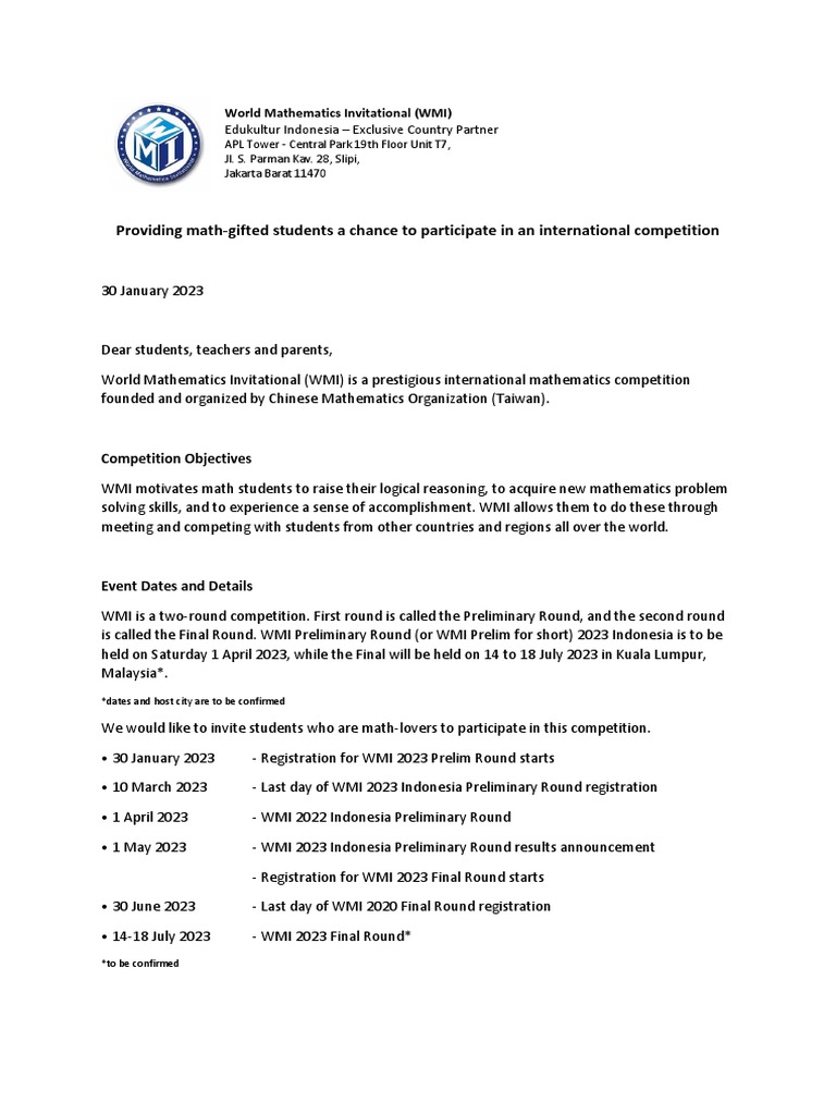 WMI 2023 Indonesia Info Sheet PDF | PDF