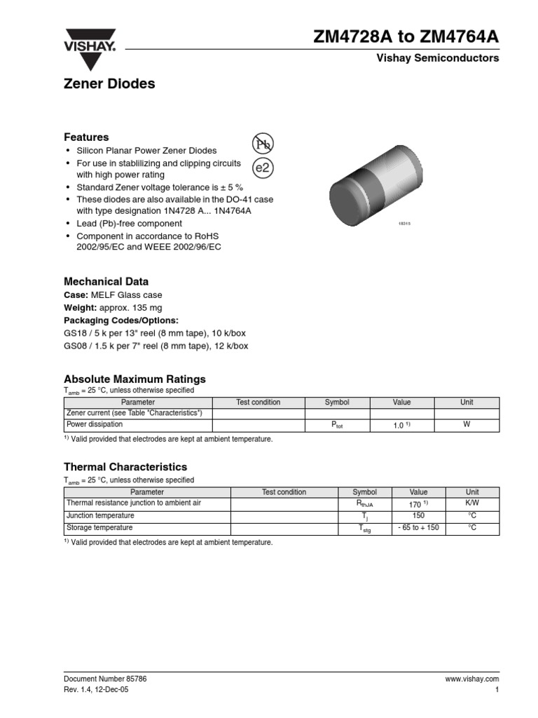 Datasheet Zener Disclaimer Diode