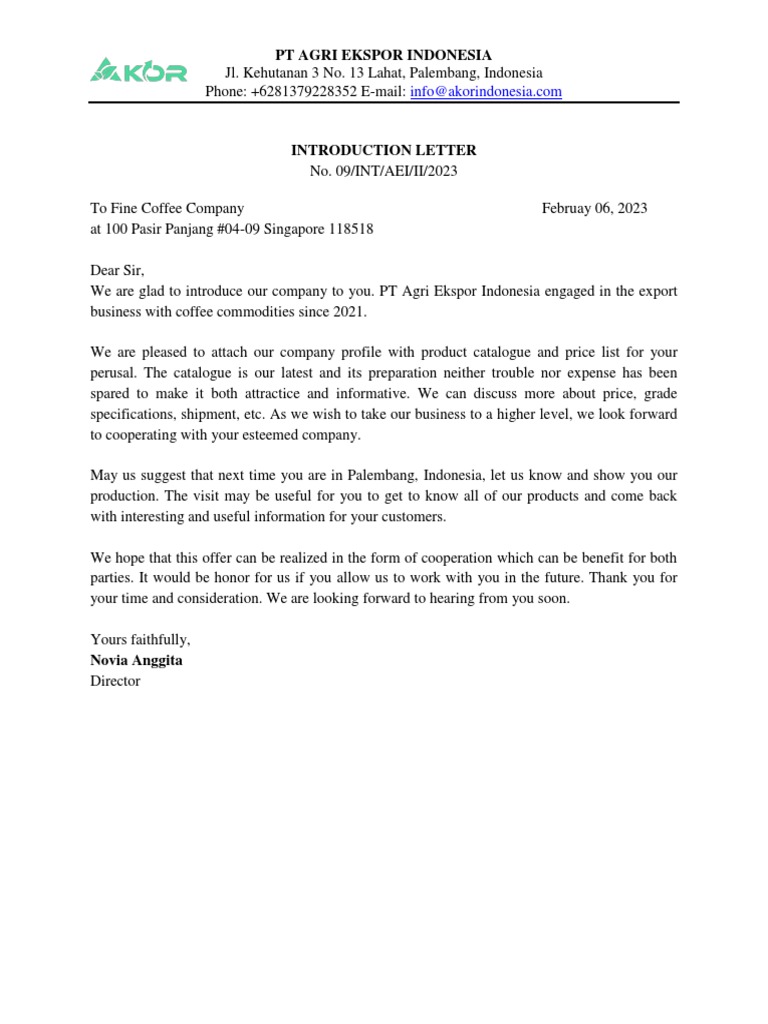 Introduction Letter for Coffee Export | PDF