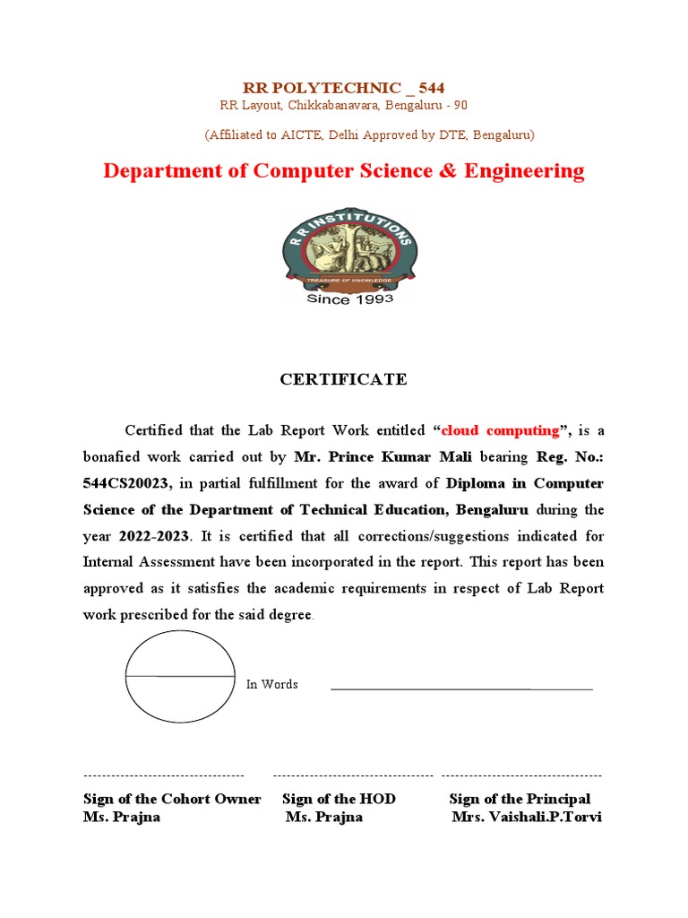 Certificate for Cloud Computing Project | PDF | Business | Computers