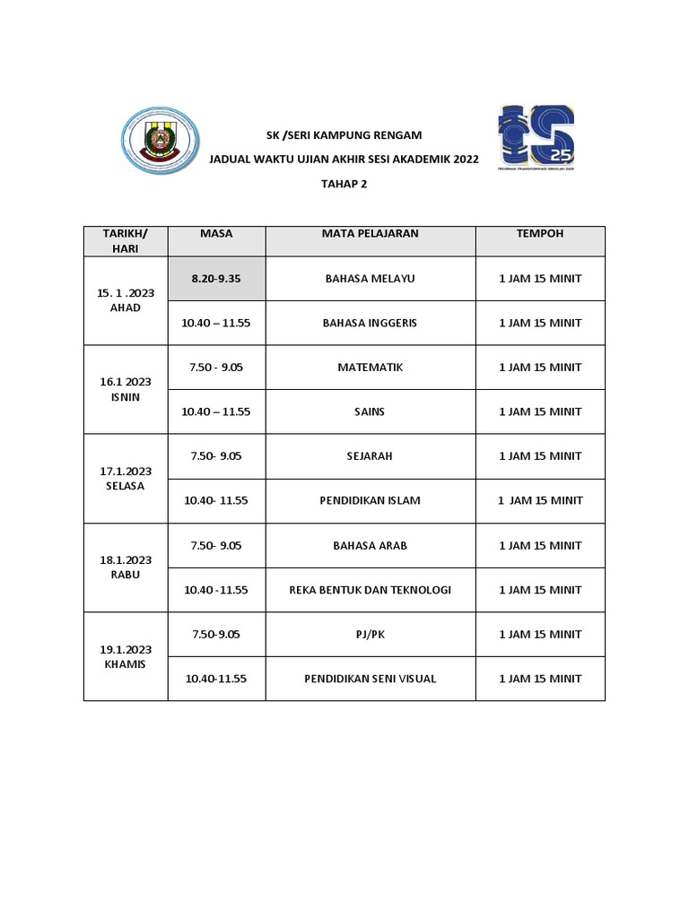 Jadual Uasa 2022 2023 PDF
