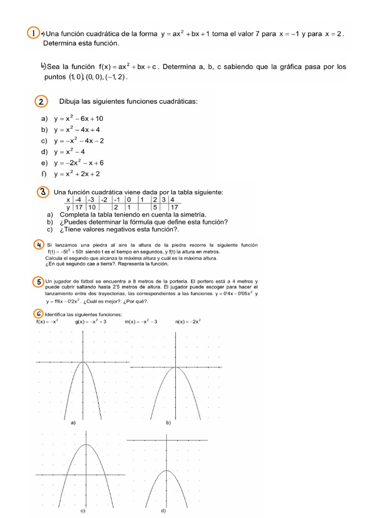 Función Cuadrática. Ejercicios PDF | PDF