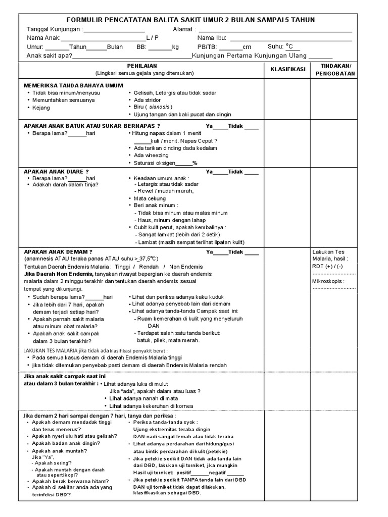 Format MTBS untuk Balita Sakit | PDF